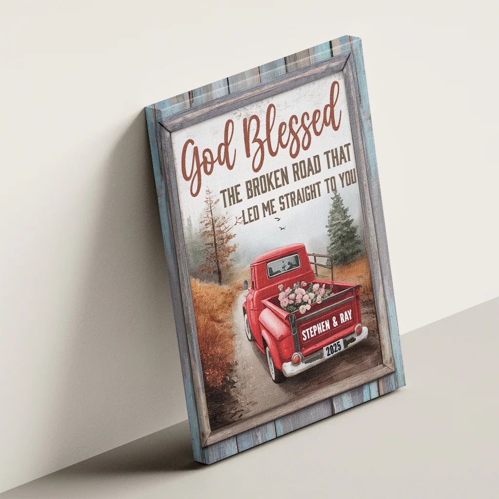 And We Lived Happily Ever After – Personalized Truck Couple Canvas – Custom Name & Year Gift for Wedding, Anniversary, or Valentine’s Day