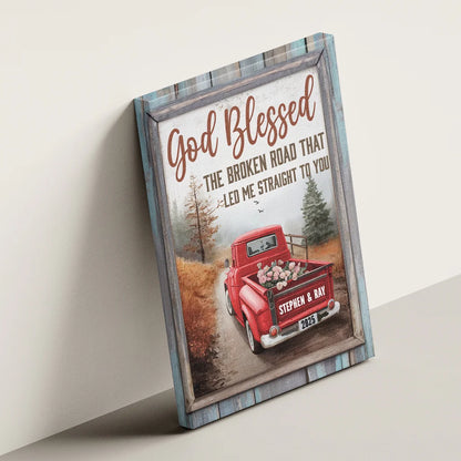 And We Lived Happily Ever After – Personalized Truck Couple Canvas – Custom Name & Year Gift for Wedding, Anniversary, or Valentine’s Day