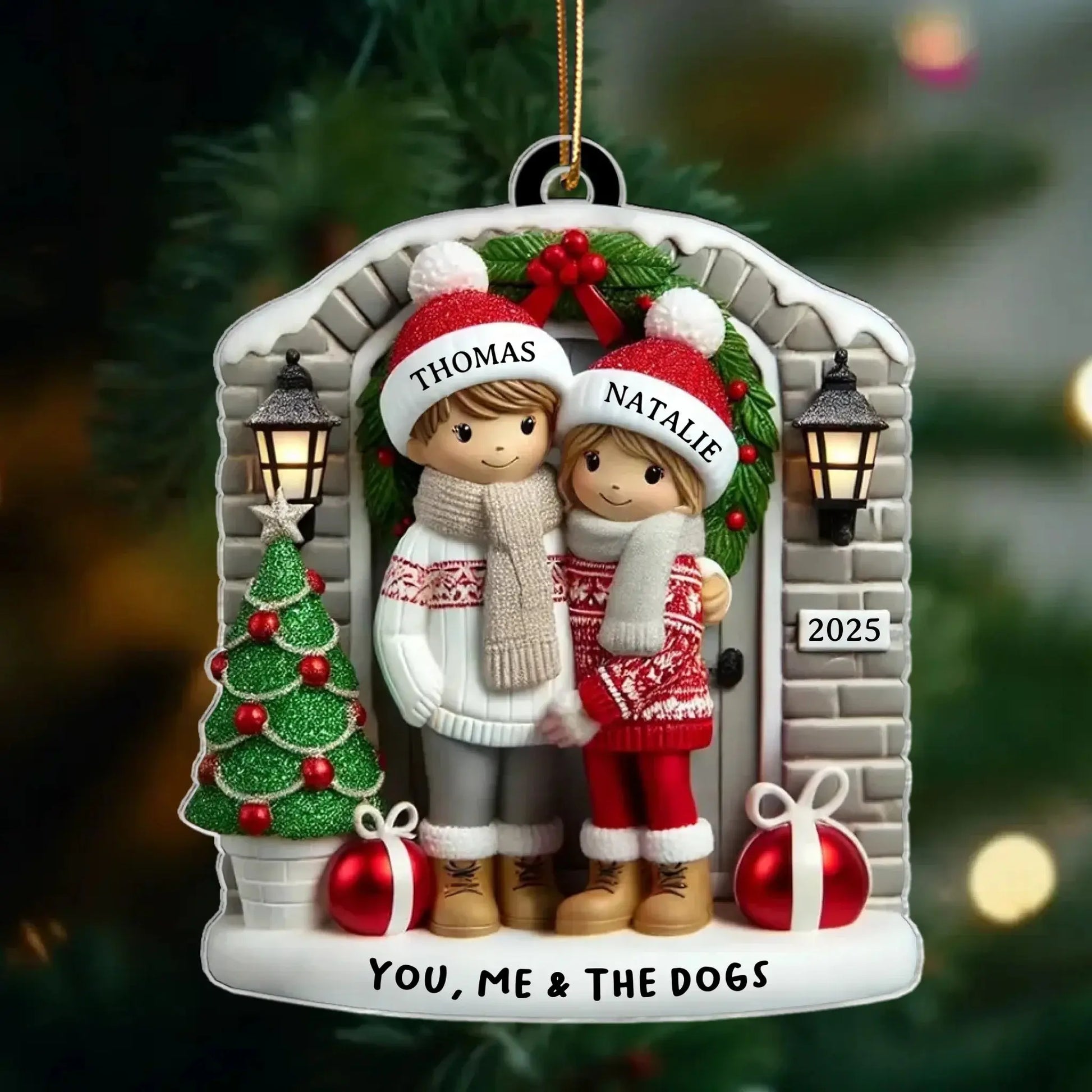 Personalized Farmhouse Couple Christmas Ornament with Optional Pet Dog Cat, Christmas Gift for Him, Gift for Her Printbelle