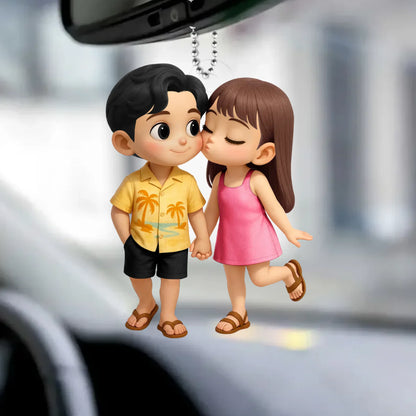 Cute Cartoon Couple Car Hanger – Personalized Summer Acrylic Ornament, Custom Gift for Boyfriend or Girlfriend