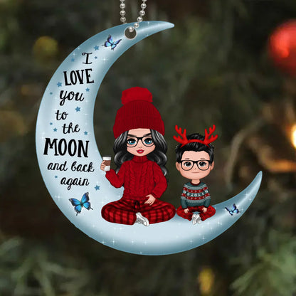 "I Love You to the Moon" Grandma & Grandkid Ornament – Personalized Christmas Gift with Custom Names & Dolls